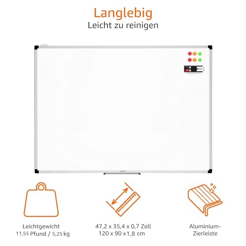 AmazonBasics Magnetisches Whiteboard mit Stiftablage und Aluminiumleisten, trocken abwischbar, 120 cm x 90 cm (B x H) - 3