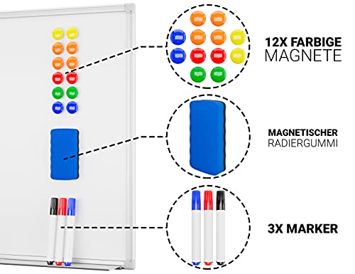 Alaskaprint Magnetisches Whiteboard Magnetwand magnettafel beschreibbar mit Alurahmen inklusive 3 Stiftablage, 12 Pinnwand Tafel und Schwamm 60 cm x 45 cm (B x H) - 3