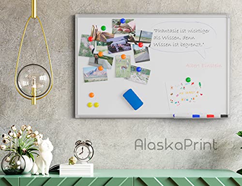 Alaskaprint Magnetisches Whiteboard Magnetwand magnettafel beschreibbar mit Alurahmen inklusive 3 Stiftablage, 12 Pinnwand Tafel und Schwamm 60 cm x 45 cm (B x H) - 7